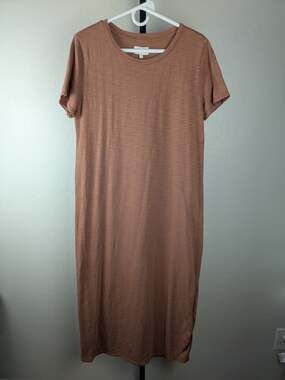 Lou & Grey terra cotta 100% Cotton Slub Knit Short Sleeve Long Dress